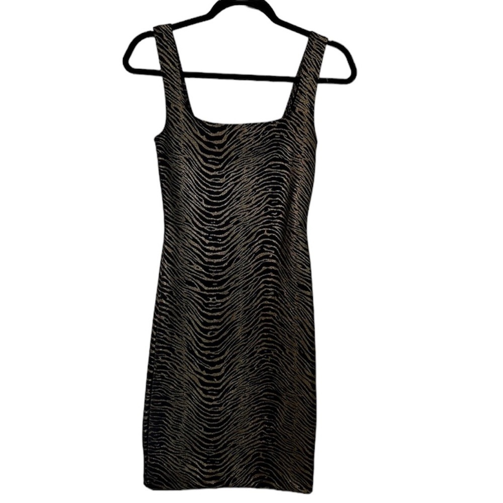 Reformation Sunnyside Ivette Metallic Square Neck Black & Gold Dress
